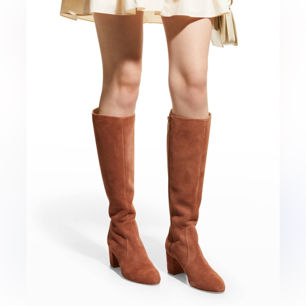 New Stuart Weitzman Brown Suede Heeled Knee High Boots